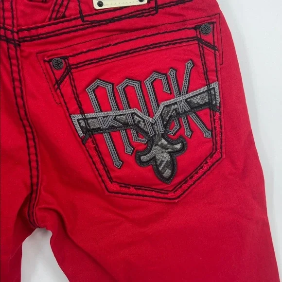 Rock Revival Bold Red Jean Shorts Size 32 - Picture 7 of 7